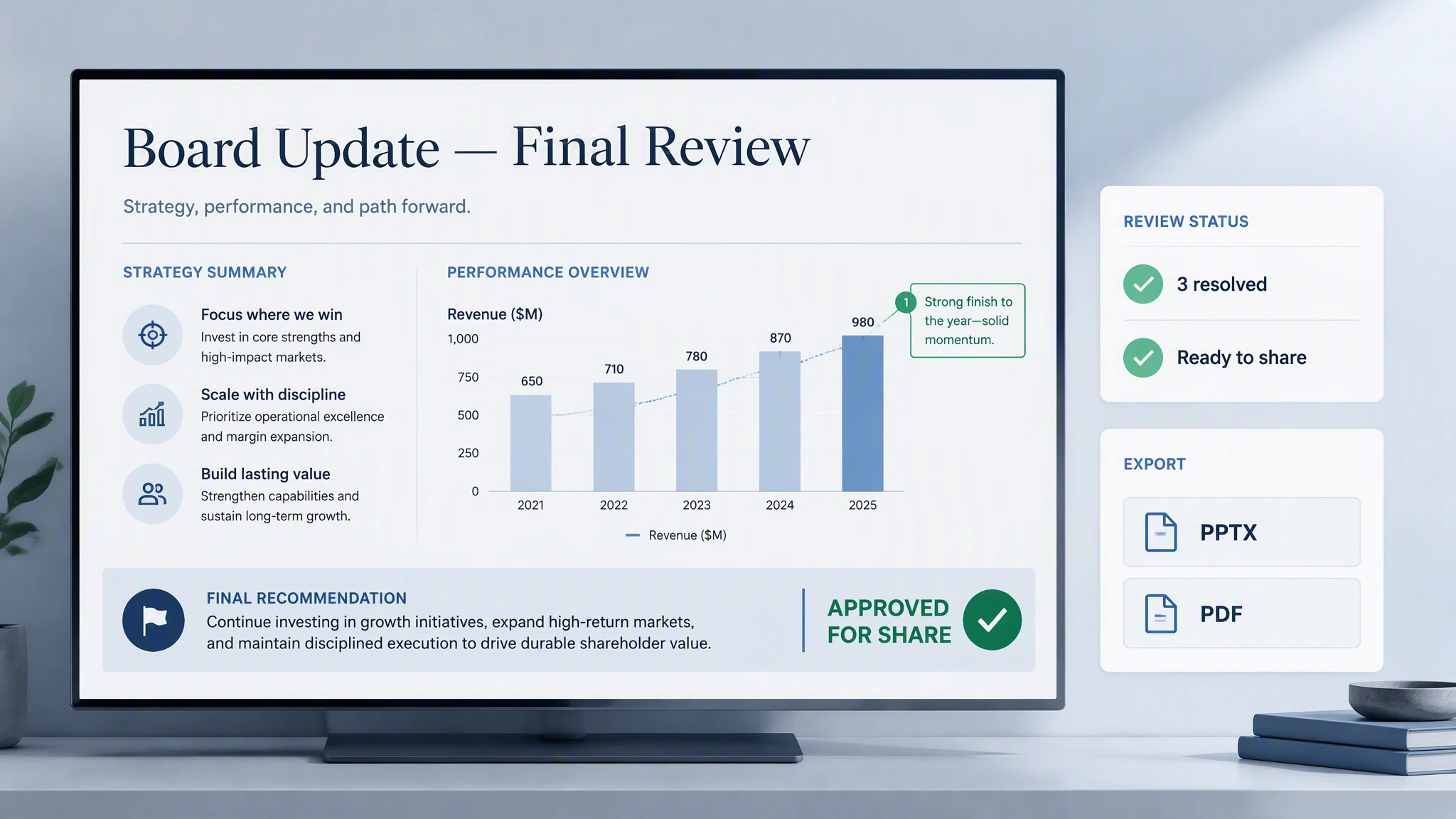 User reviewing and sharing AI-generated slides
