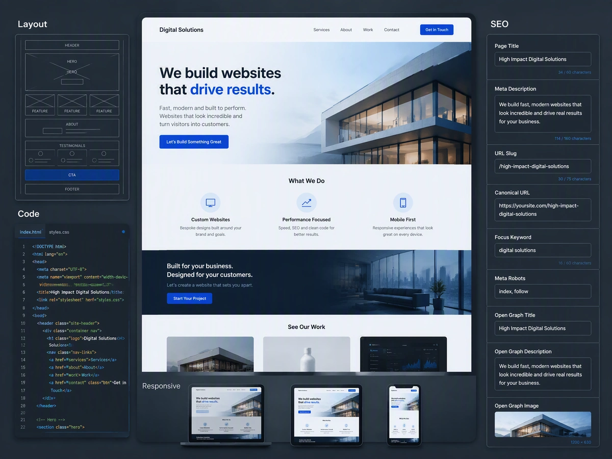 MuseWork がウェブサイトの設計と実装を進める画面